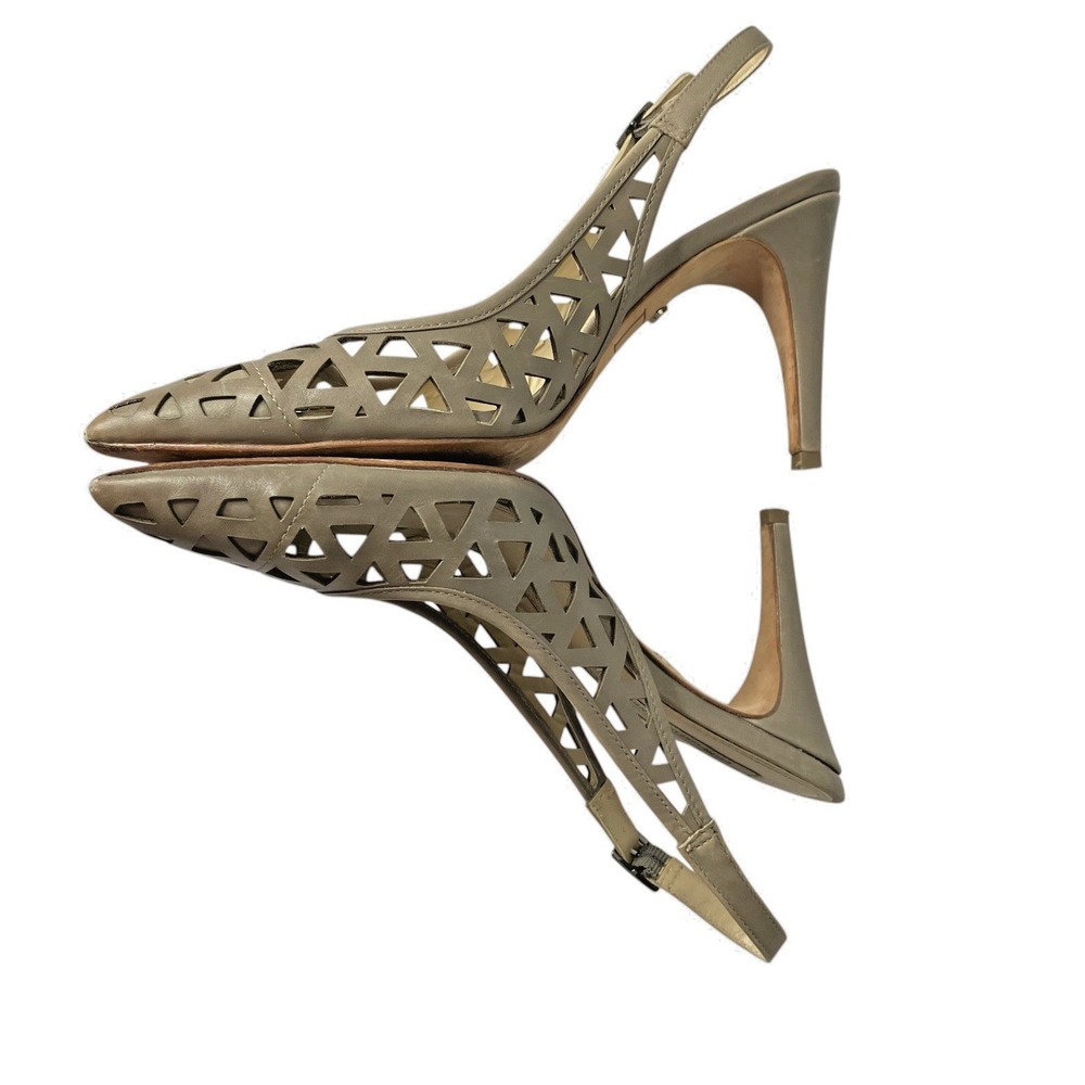 Diane VonFurstenberg Slingback Pointed‎ Toe Cutout Heels Size 9.5M Tan Leather - Picture 6 of 13
